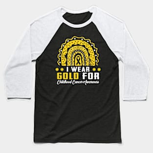 Rainbow Leopard I Wear Gold For Childhood Cancer Awareness Baseball T-Shirt